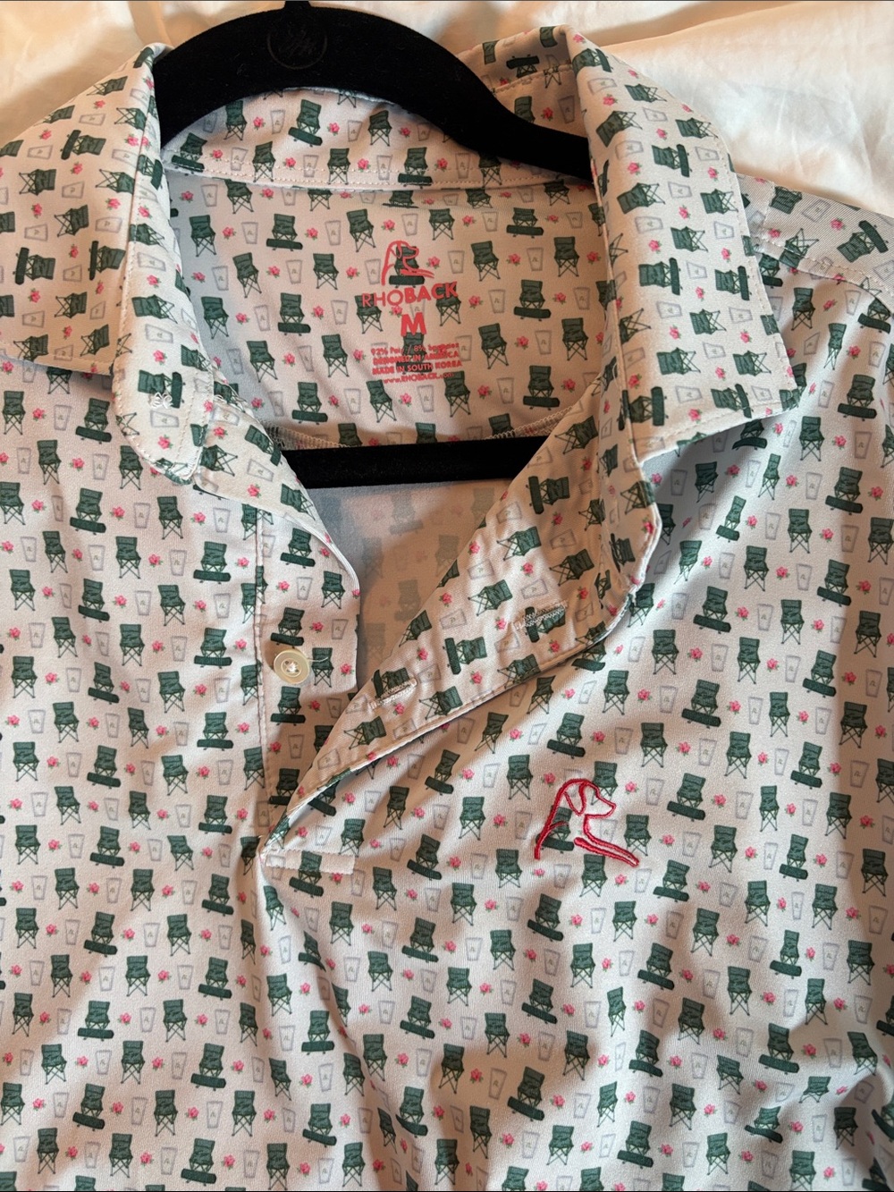 Rhoback Men's White Short-Sleeve Button-Down with Green & Pink Novelty Print